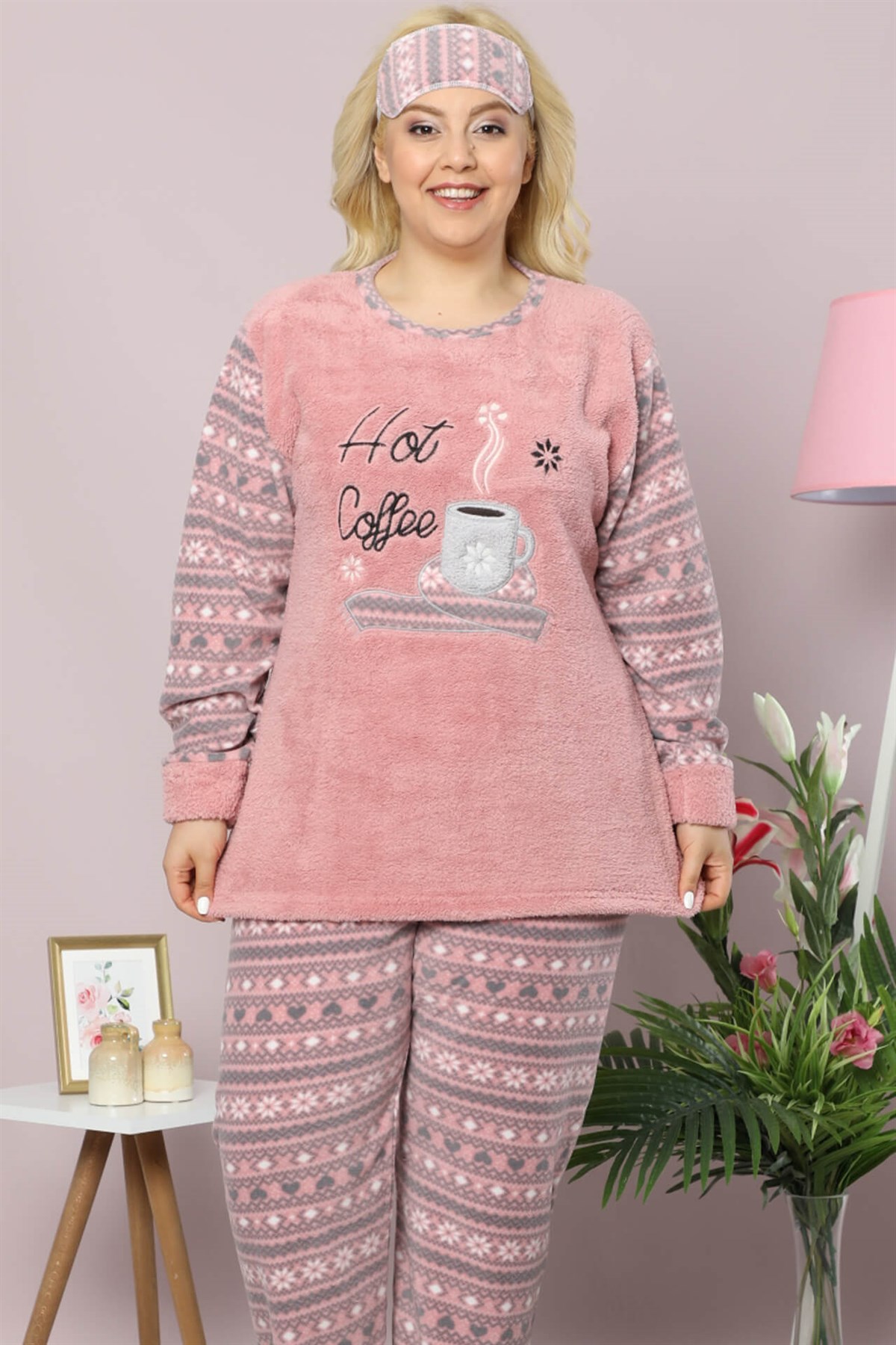 Akbeniz Welsoft Polar Kadın Büyük Beden Pijama Takımı 8072 | Akbeniz