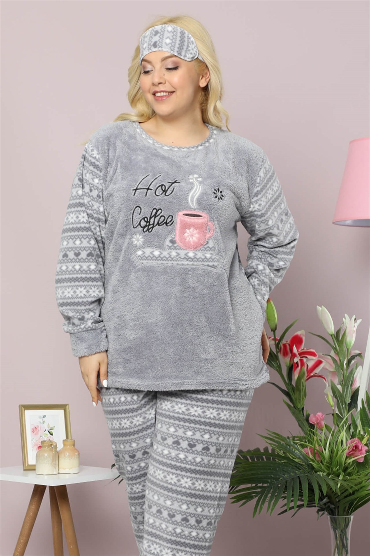 Akbeniz Welsoft Polar Kadın Büyük Beden Pijama Takımı 8071 | Akbeniz
