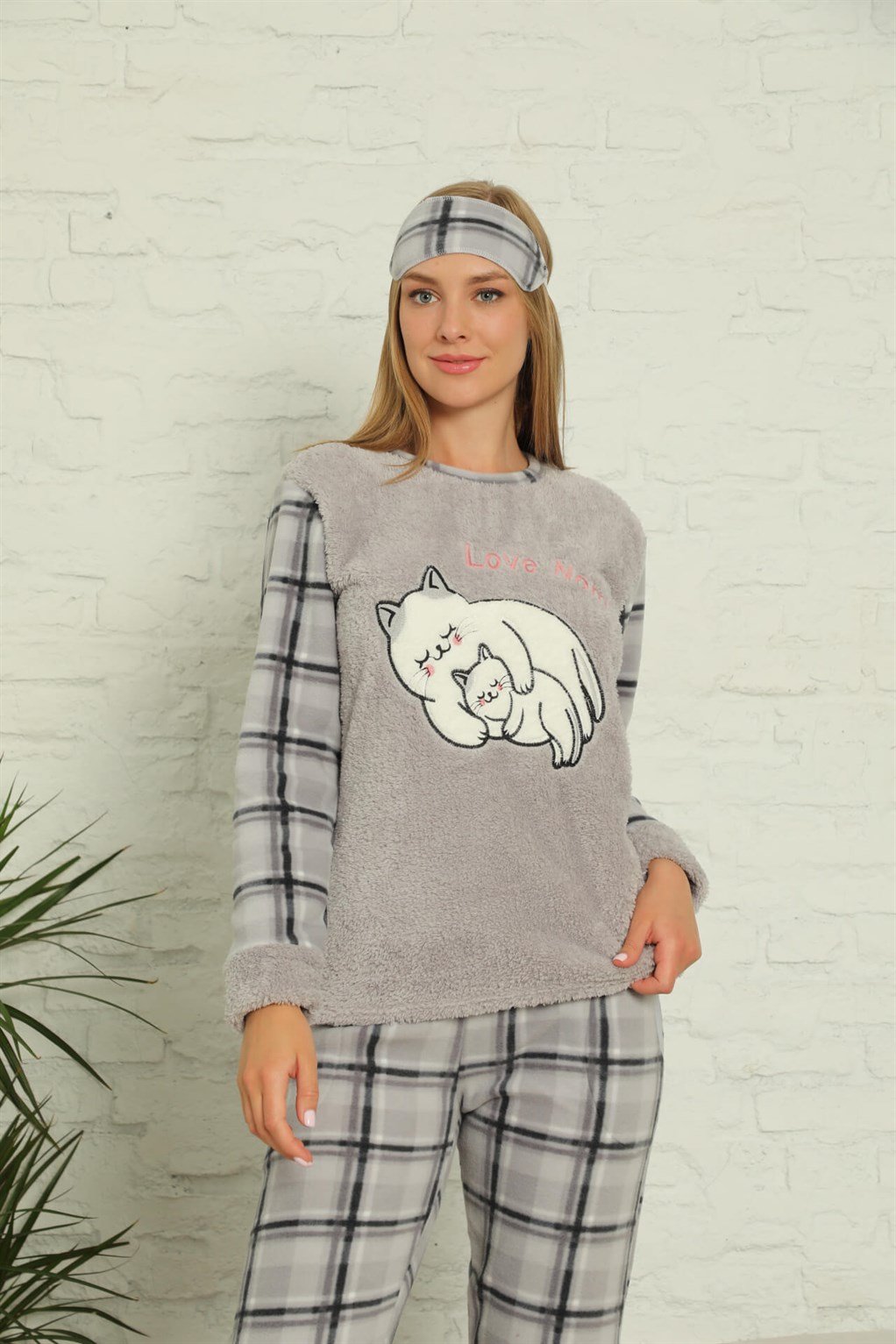 Akbeniz Welsoft Polar Kadın Manşetli Pijama Takımı 8433