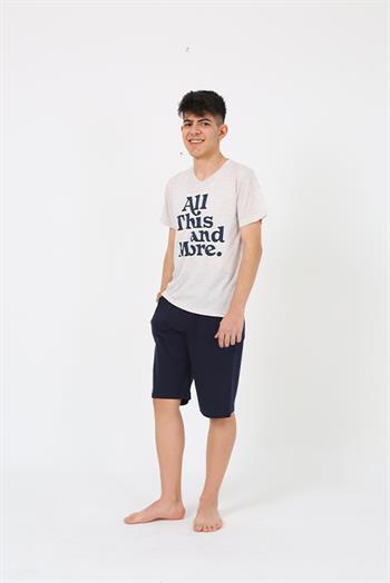 Akbeniz Erkek Genç Garson Boy Kısa Kol Krem Penye Şortlu Pijama Takımı 20377