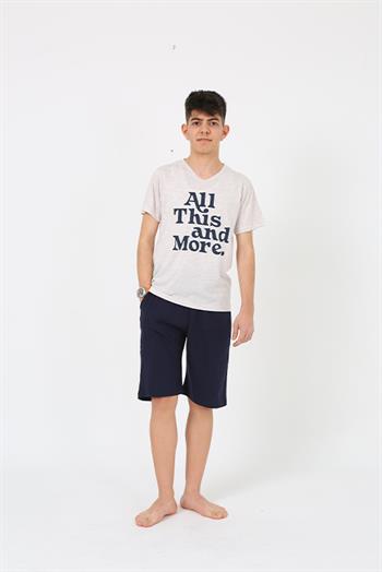 Akbeniz Erkek Genç Garson Boy Kısa Kol Krem Penye Şortlu Pijama Takımı 20377