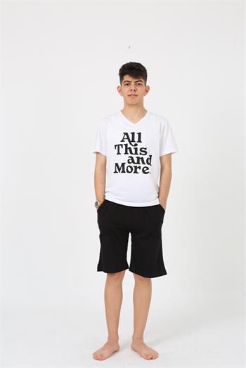 Akbeniz Erkek Genç Garson Boy Kısa Kol Beyaz Penye Şortlu Pijama Takımı 20377