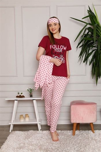 Akbeniz Kadın %100 Pamuk 3'lü Sabahlık Pijama Takım 1119