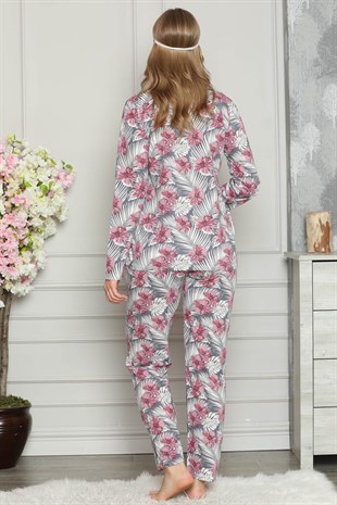 Akbeniz Kadın %100 Pamuk Önden Düğmeli Uzun Kol Pijama Takım 2725