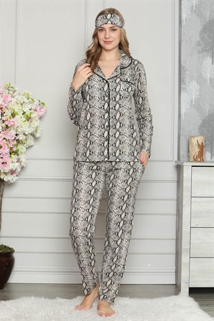 Akbeniz Kadın %100 Pamuk Önden Düğmeli Uzun Kol Pijama Takım 2720