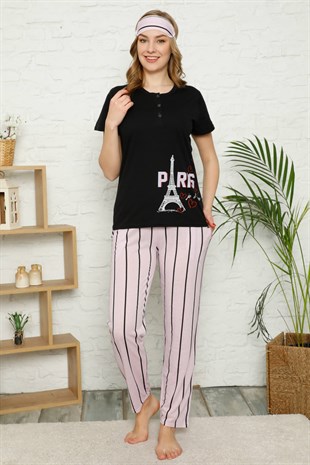 Akbeniz Kadın %100 Pamuk Penye Kısa Kol Pijama Takım 3361