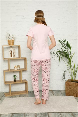 Akbeniz Kadın %100 Pamuk Penye Kısa Kol Pijama Takım 3359