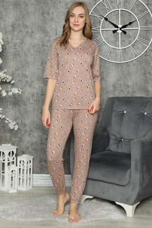 Akbeniz Kadın %100 Pamuk Penye Kısa Kol Pijama Takım 3316