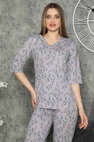 Akbeniz Kadın %100 Pamuk Penye Kısa Kol Pijama Takım 3313