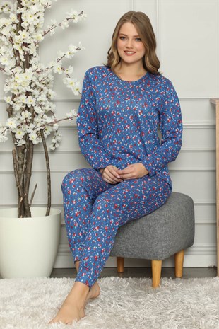 Akbeniz Kadın %100 Pamuk Penye Uzun Kol Pijama Takım 2701