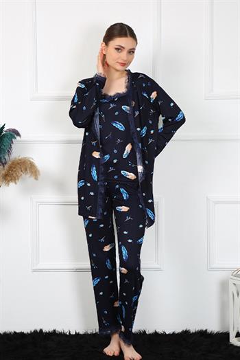 Akbeniz Kadın 3'lü Sabahlık Pijama Takım 16105