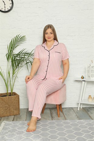 Akbeniz Kadın Pamuklu Cepli Kısa Kol Büyük Beden Pijama Takım 202068