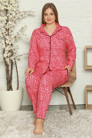 Akbeniz Kadın Pamuklu Cepli Uzun Kol Büyük Beden Pijama Takım 202056