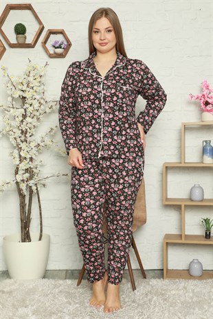 Akbeniz Kadın Pamuklu Cepli Uzun Kol Büyük Beden Pijama Takım 202054