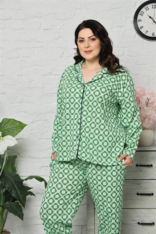 Akbeniz Kadın Pamuklu Cepli Uzun Kol Büyük Beden Pijama Takım 202040