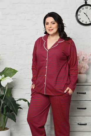Akbeniz Kadın Pamuklu Cepli Uzun Kol Büyük Beden Pijama Takım 202042