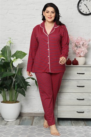 Akbeniz Kadın Pamuklu Cepli Uzun Kol Büyük Beden Pijama Takım 202042