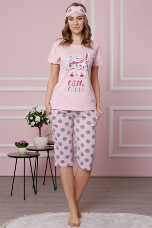 Akbeniz Kadın Pembe Pamuklu Cepli Kapri Pijama Takım 3511