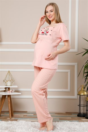 Akbeniz Kadın Pudra Renk Pamuklu Hamile Pijama Takımı 4504