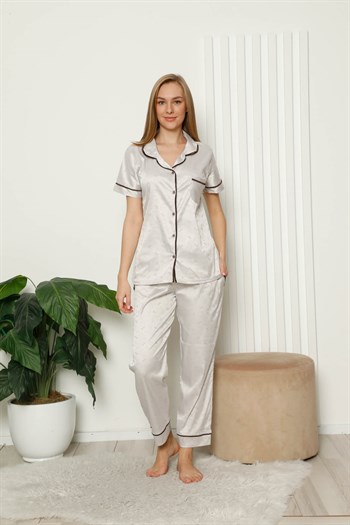 Akbeniz Kadın Saten Önden Düğmeli Kısa Kol Pijama Takım 10202