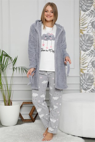 Akbeniz Welsoft Polar Kadın 3'lü Pijama Takımı 8109