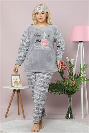 Akbeniz Welsoft Polar Kadın Büyük Beden Pijama Takımı 8071