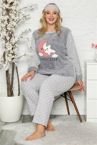 Akbeniz Welsoft Polar Kadın Büyük Beden Pijama Takımı 8118