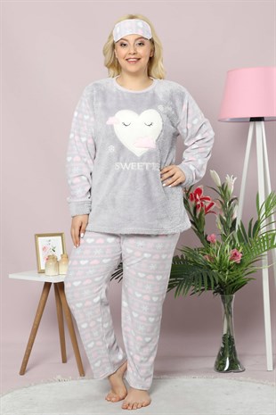 Akbeniz Welsoft Polar Kadın Büyük Beden Pijama Takımı 8070