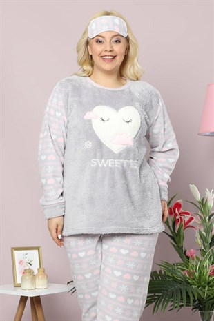 Akbeniz Welsoft Polar Kadın Büyük Beden Pijama Takımı 8070