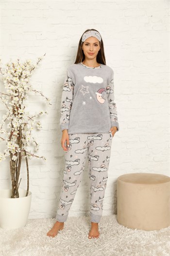 Akbeniz Welsoft Polar Kadın Manşetli Pijama Takımı 8447