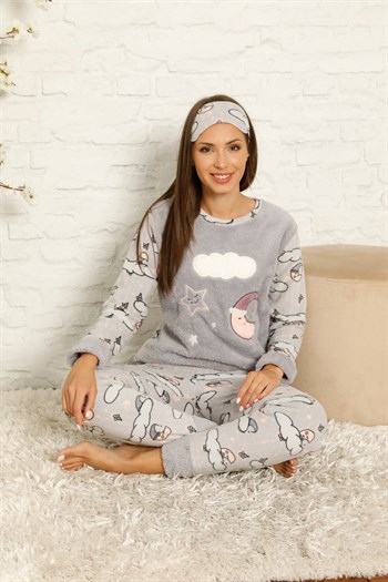 Akbeniz Welsoft Polar Kadın Manşetli Pijama Takımı 8447