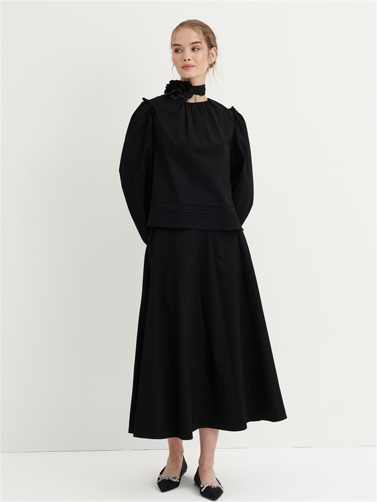 Nervürlü Etekli Takım Siyah