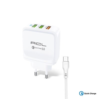 AC-75 StoutPower™ Quick Charge 3.0 USBx3 5.4A 30Watt Duvar Şarj Aleti Micro USB Kablolu