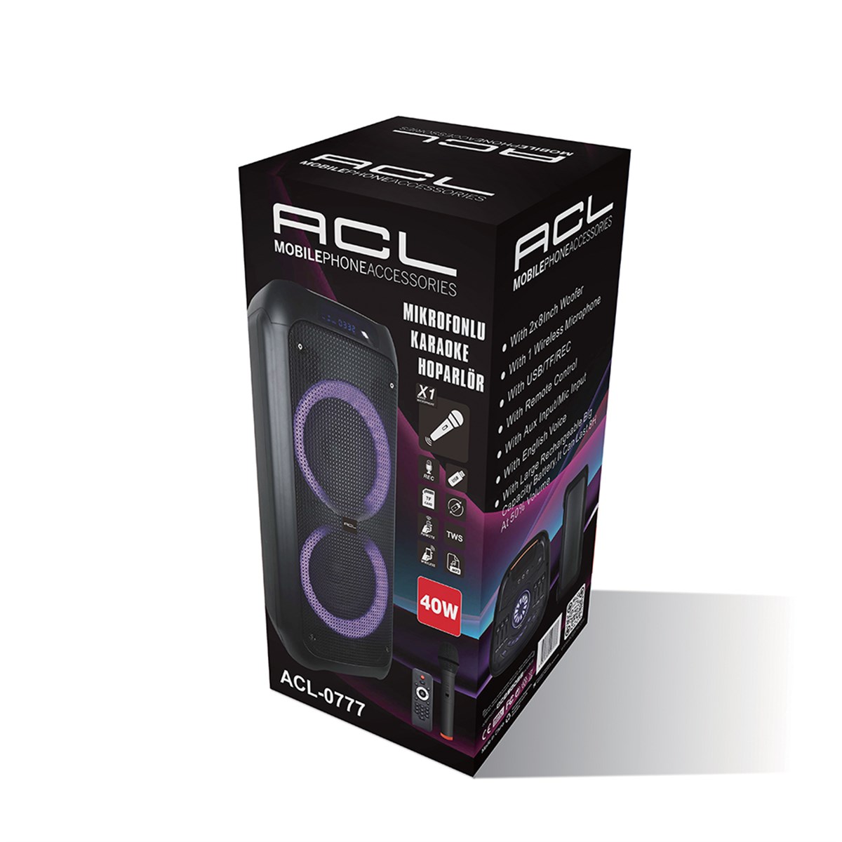 ACL-0777 40W Karaoke Mikrofonlu Taşınabilir Bluetooth Hoparlör