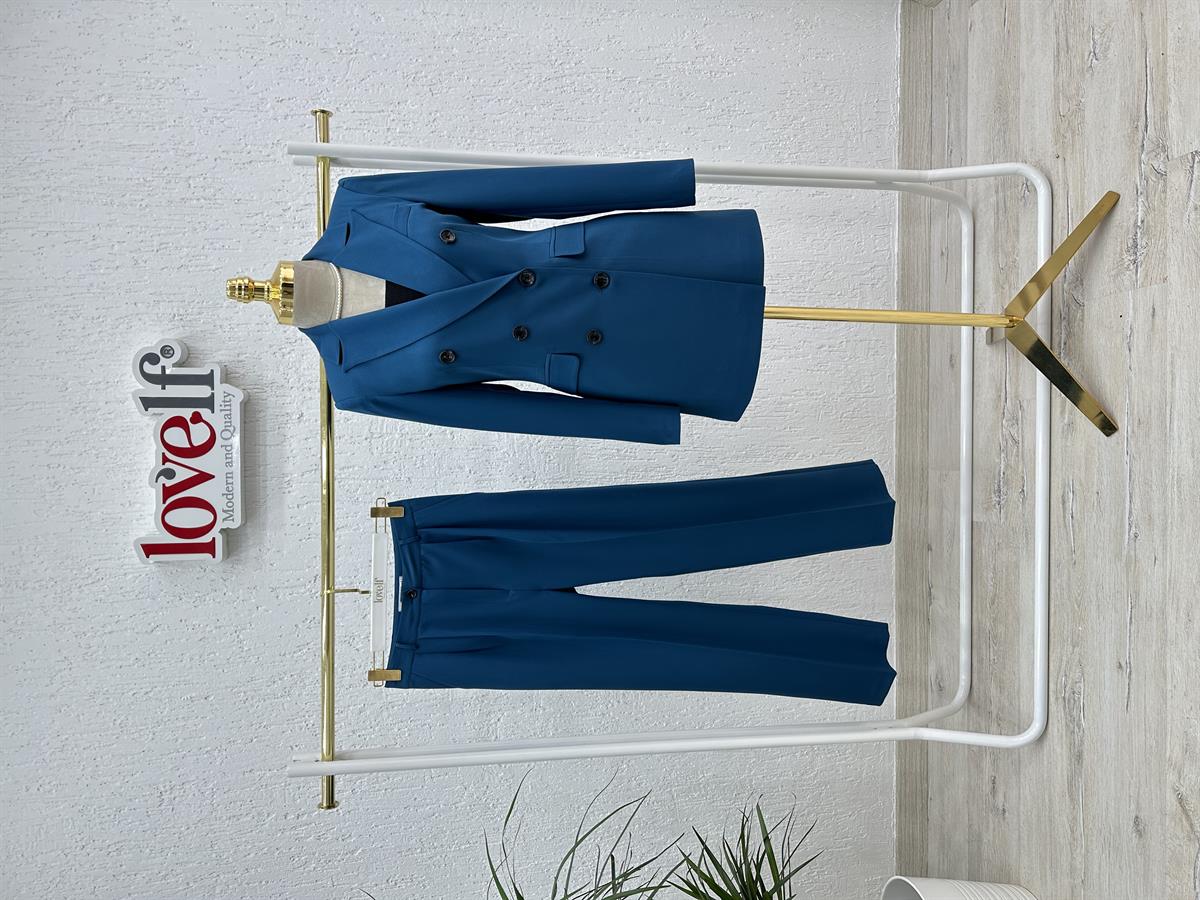 6 Düğme Kruvaze Ceketli Bol Paça Takım