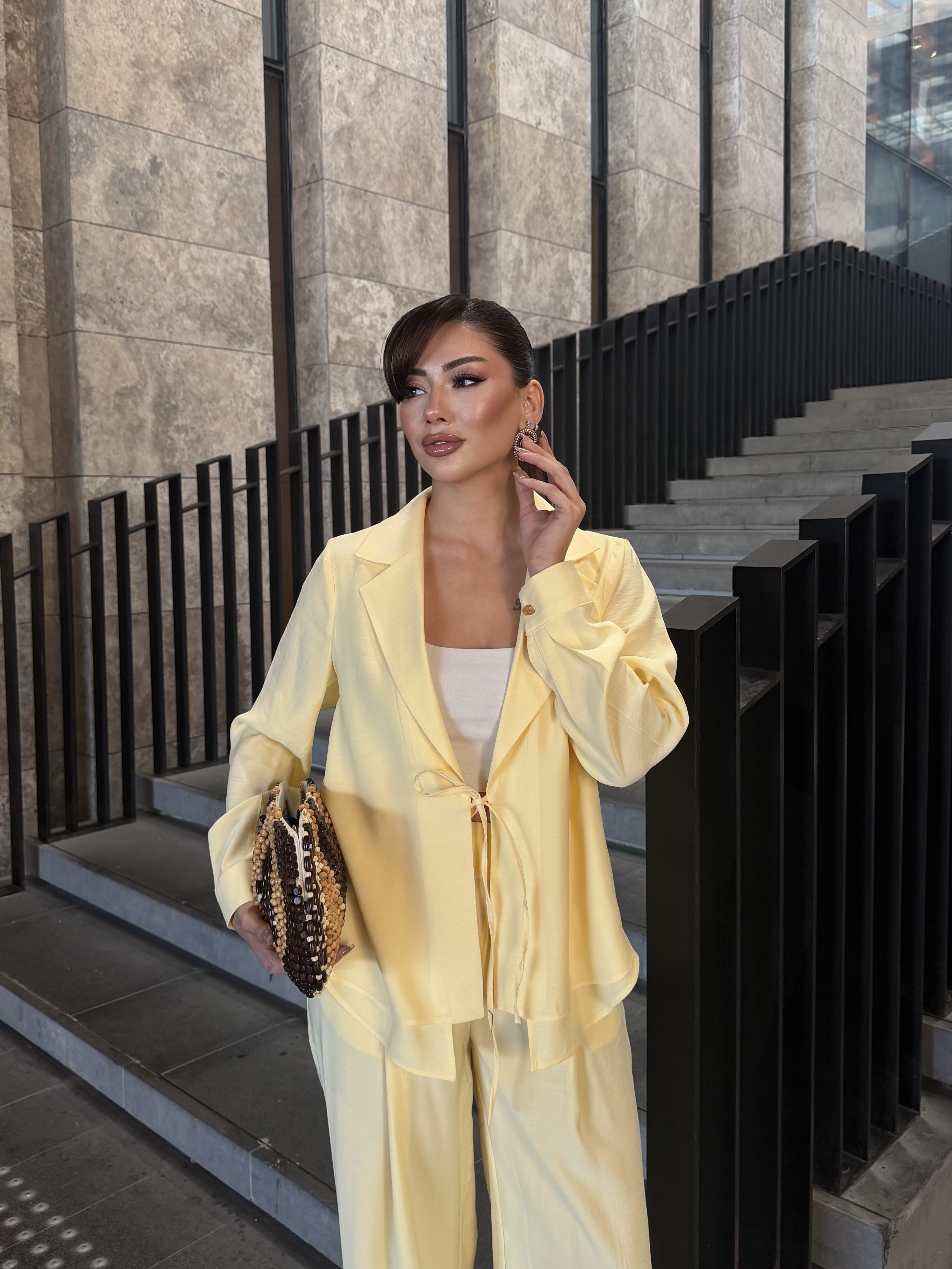 Bağcıklı Astarsız Modal Takım Limon
