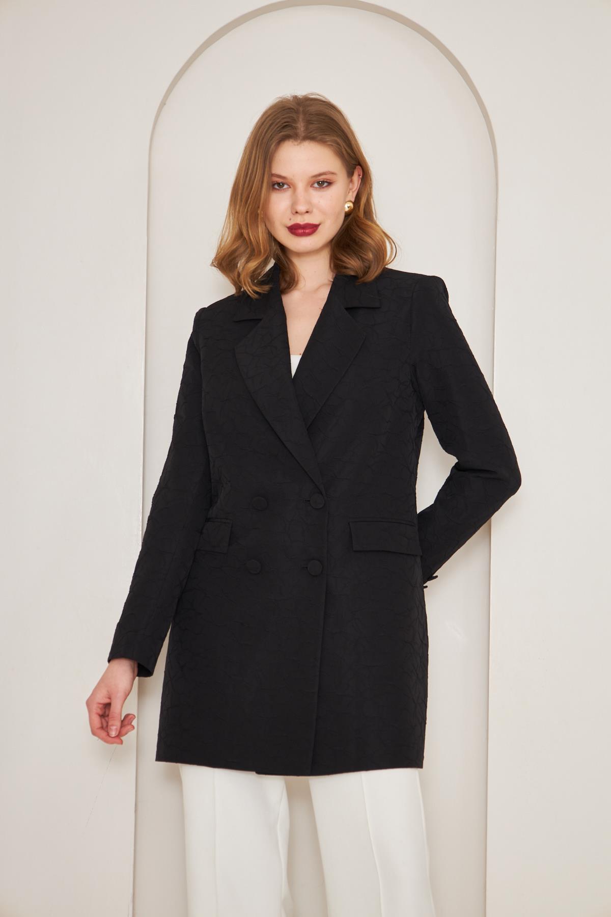 Jakarlı Kruvaze Ceket Siyah