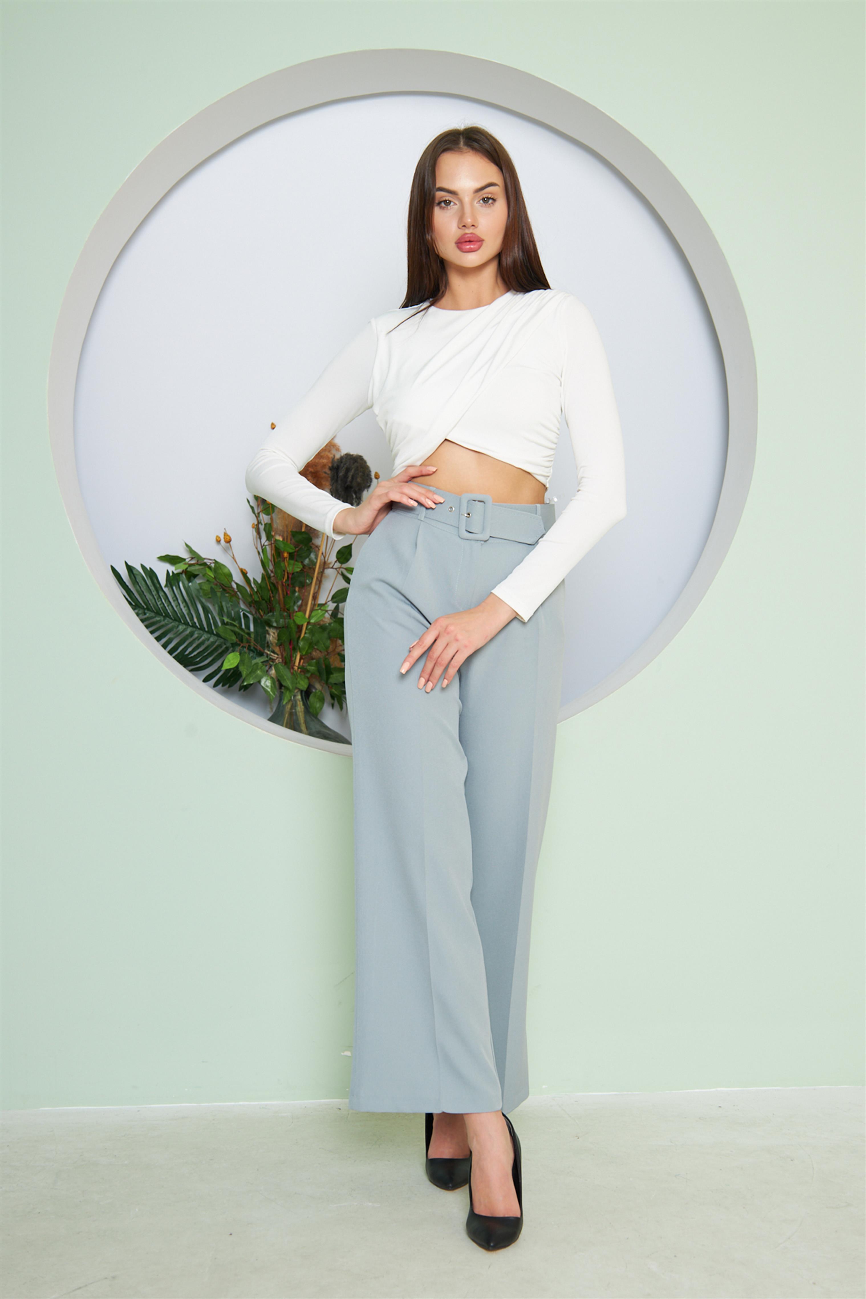 Kemerli Bol Paça Pantolon Mint Yeşili