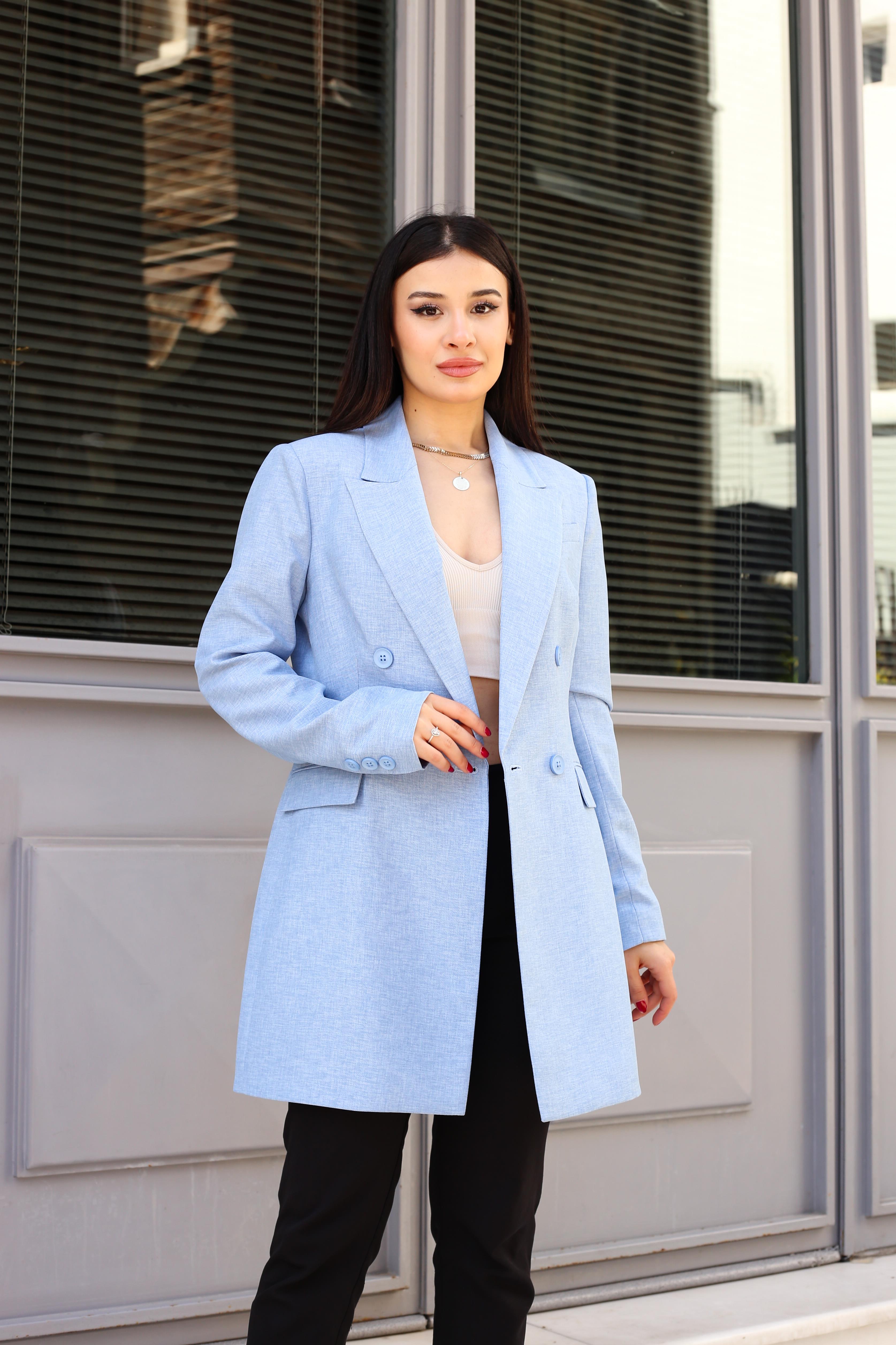 Kruvaze Keten Ceket Lacivert