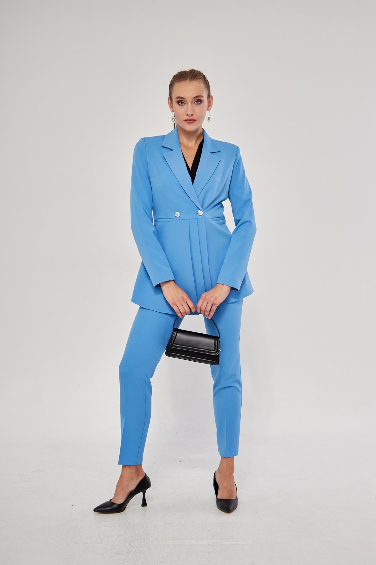 Pile Detay 2 Düğme Takım İndigo