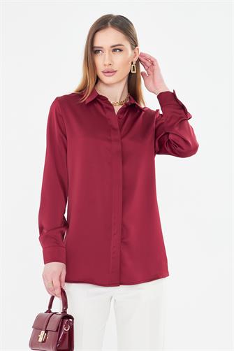 Klasik Saten Gömlek Bordo