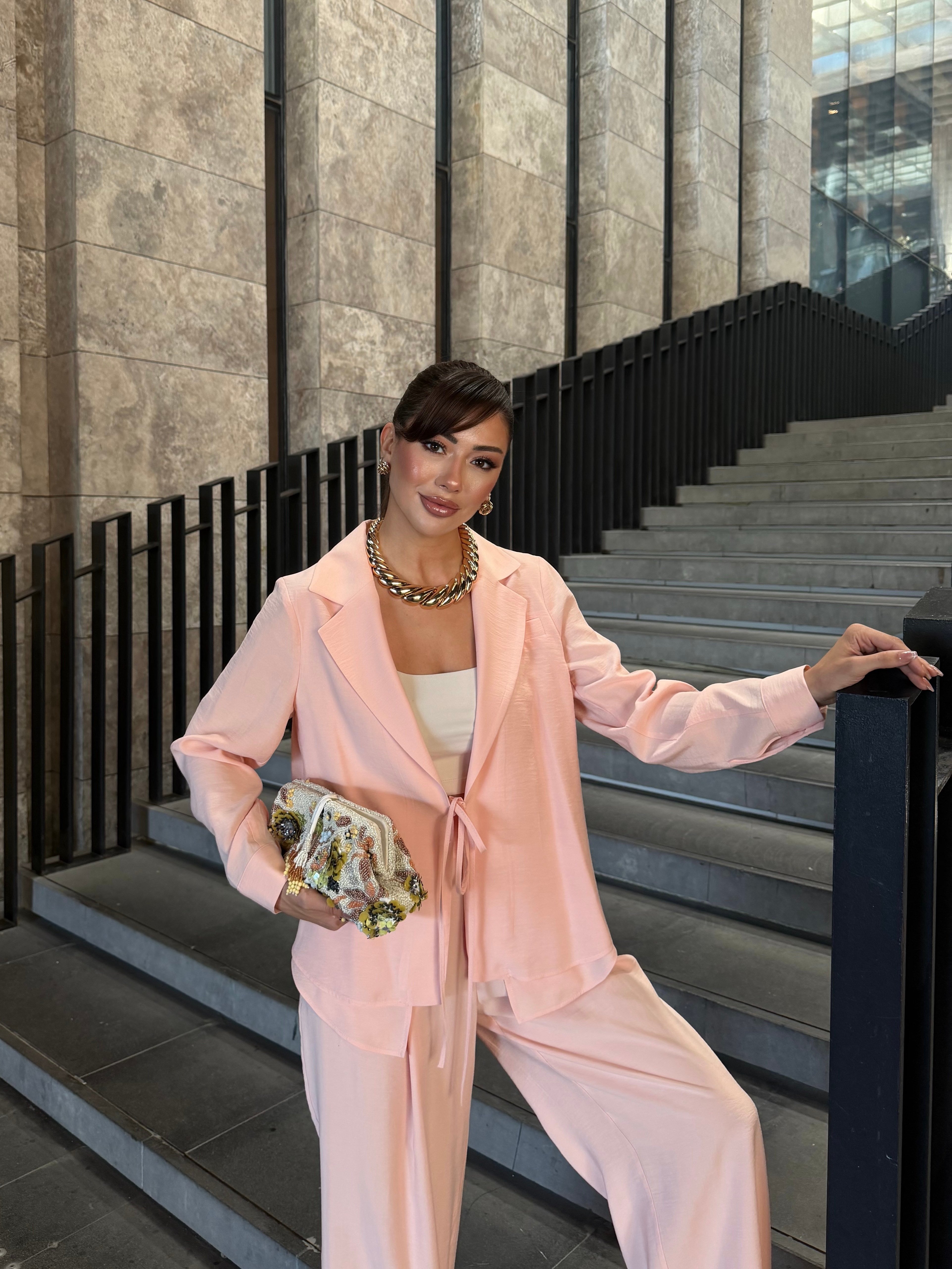 Bağcıklı Astarsız Modal Takım Pembe