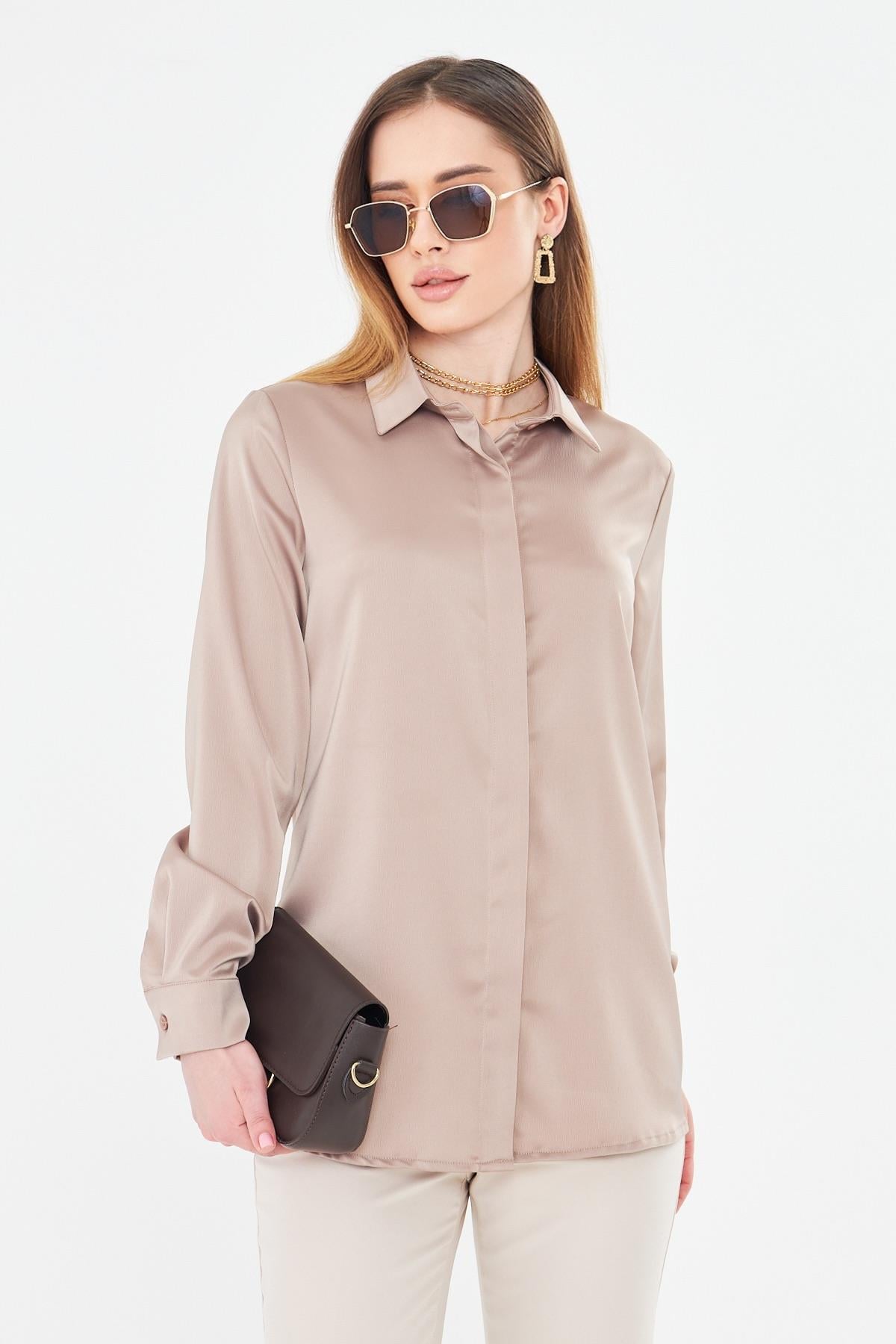 Klasik Saten Gömlek Sütlü Kahve