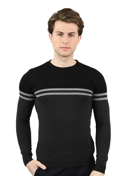 Crew Neck Anthracite Knitwear Mens Thin Sweater
