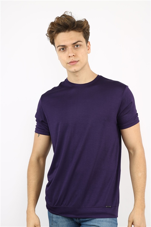 Crew Collar Big Size Purple Combed Cotton Mens T-Shirt