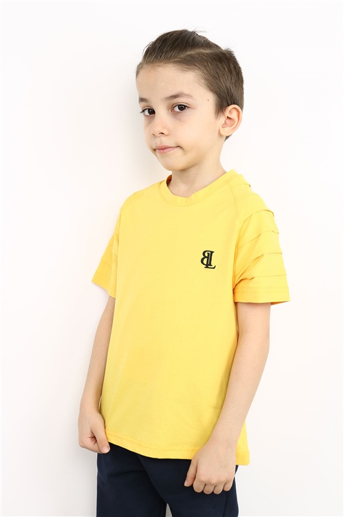 Crew Neck Boy Size Light Yellow Boys Combed Cotton T-Shirt