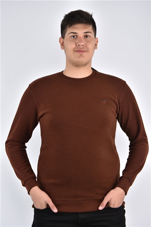 Crew Neck Sweaters Big Size Navy Blue-Brown Long Sleeve Mens Sweat