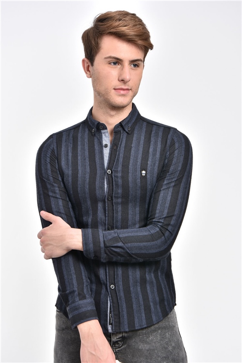 Classic Collar Indigo-Black Long Sleeve Mens Shirt