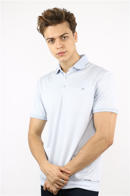 Polo Collar Big Size Light Blue Combed Cotton Mens T-Shirt