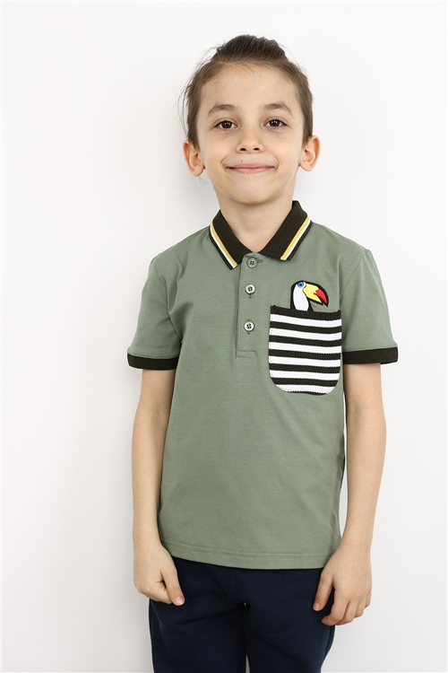 Polo Yaka Garson Boy Haki Çocuk Penye Tişört